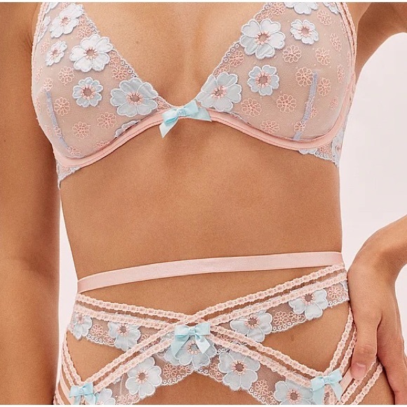 For Love & Lemons Aurora Underwire Bra Pink Blue Small NEW - Picture 3 of 5